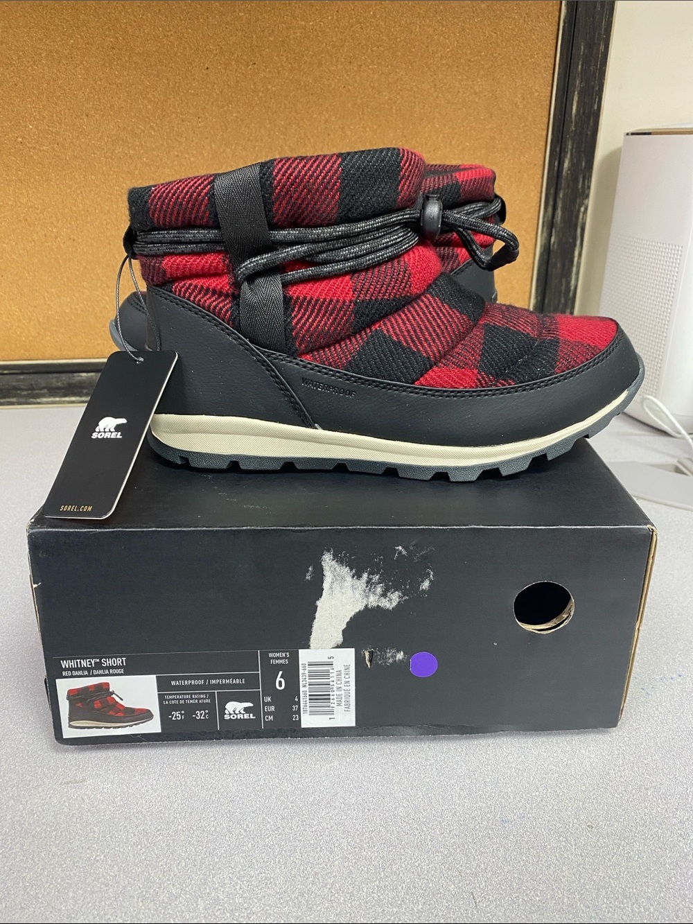 Sorel Kids' Short Boot in Red and Black Plaid